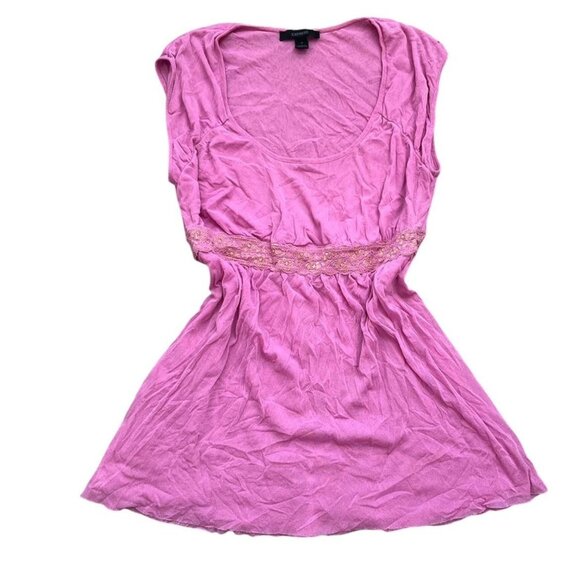 Hot Pink Express Glitter Lace Empire Waist Top - Y2K Barbiecore size medium but - Picture 1 of 2